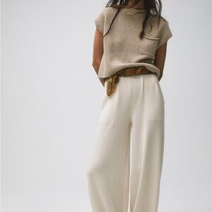 Elegant Cream Wide-Leg Pants